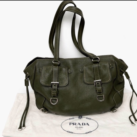Prada Handbags - Prada Vitello Daino Olive Green Leather Tote — Silver Hardware • Like New